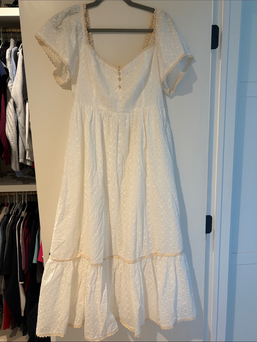 Pomander place Eyelet Midi Dress with Crochet Trim